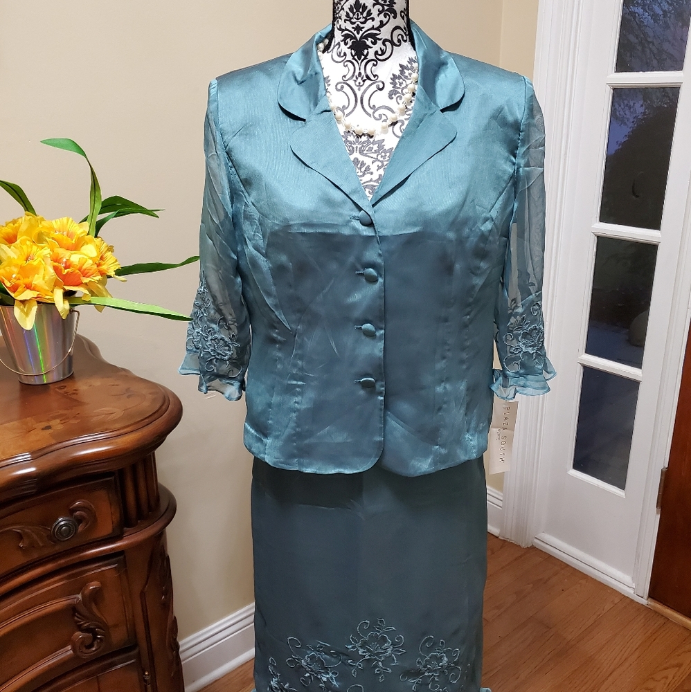 Plaza South Petite teal dress suit 14P nwt